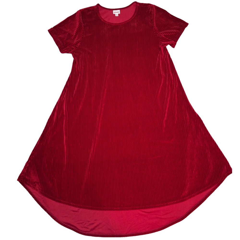LuLaRoe Womens Dress Carly 2XL Elegant Christmas Red Velvet Velour Ribbed 2X XXL
